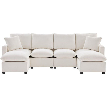 110x57" Modern U Shape Modular Sofa, 6 Seat Chenille Sectional Couch Set with 2 Pillows Included, Freely Combinable Indoor Funiture for Living Room, Apartment, Office, 2 Colors