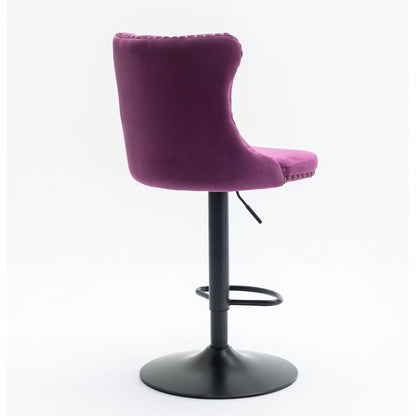 Swivel Velvet Barstools Adjusatble Seat Height from 25-33 Inch,17.7inch base, Modern Upholstered Bar Stools with Backs Comfortable Tufted for Home Pub and Kitchen Island,Purple,Set of 2