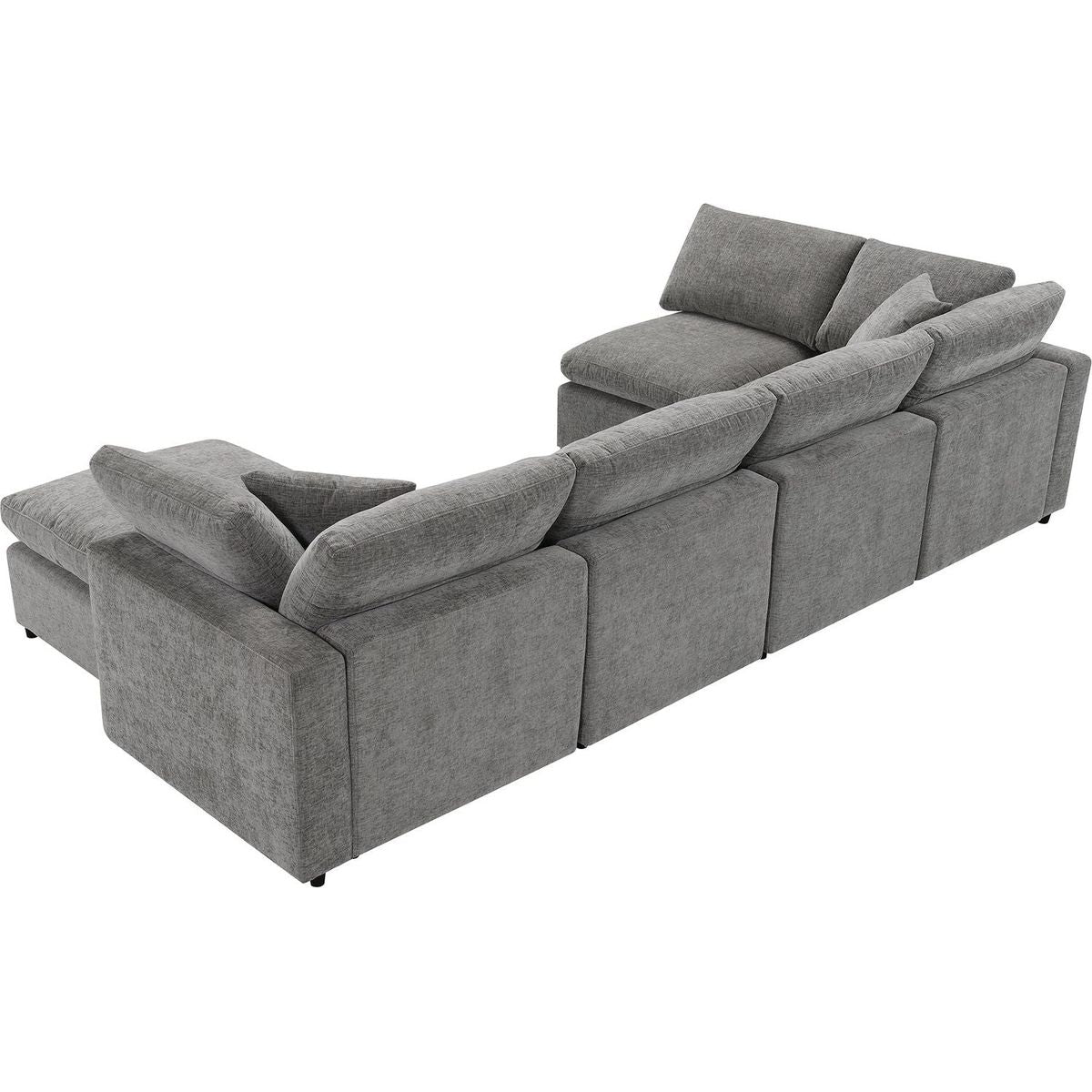 130x65" Modern Modular Cloud Sofa Bed, 6 Seat Chenille Sectional Couch Set with Ottoman,Free Combination,Convertible U Shaped Sleeper Sofa for Living Room, Apartment, 3 Colors