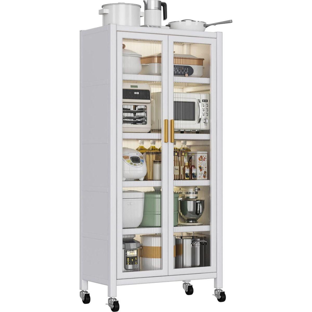 Open-door kitchen shelving Floor-to-ceiling multilevel household microwave storage cabinet bowls side cabinets cabinets Storage cabinets white color