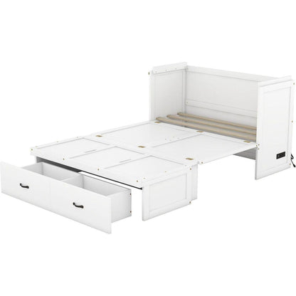 Full Size Murphy Bed with USB Port and a Large Drawer, White