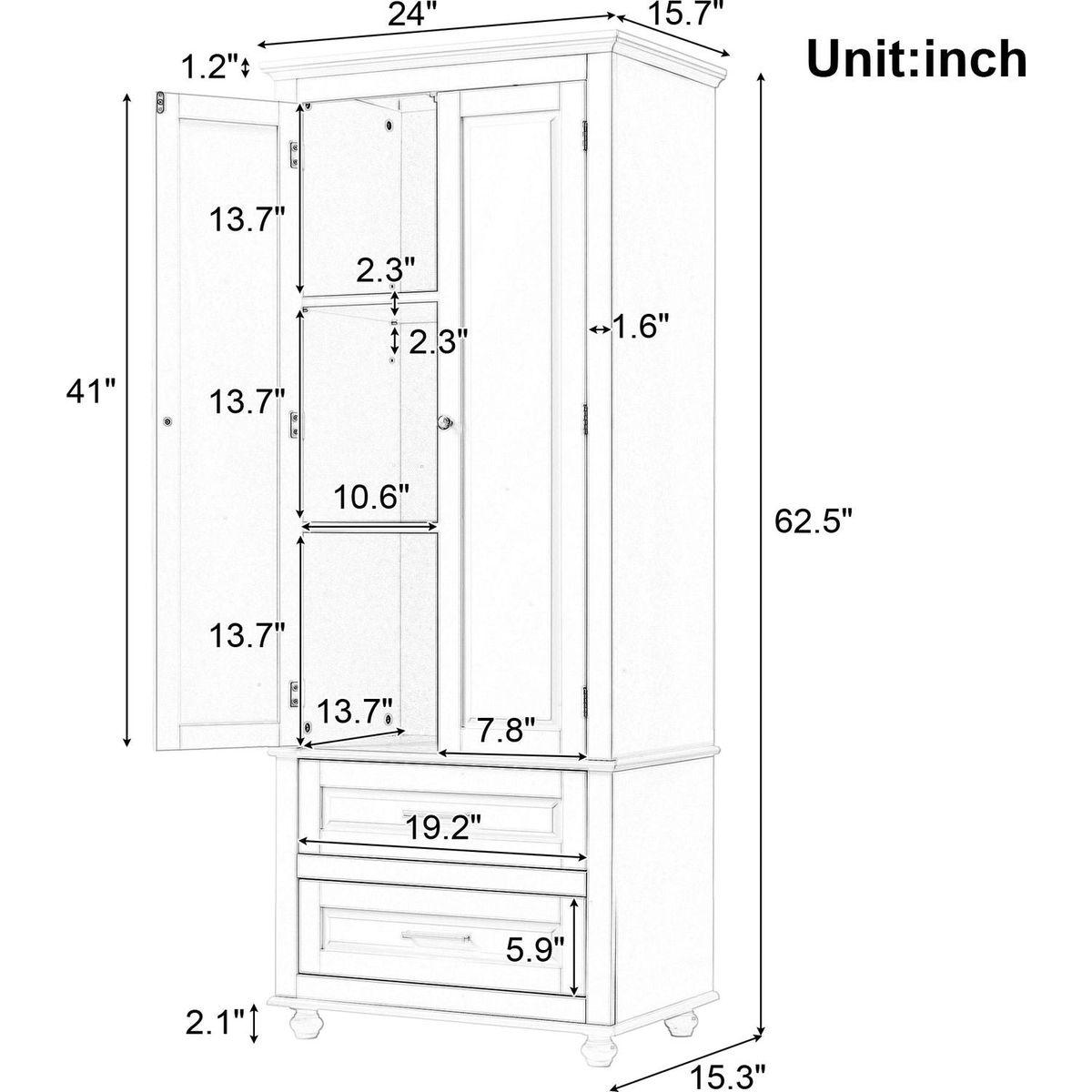 Tall Storage Cabinet with Two Drawers for Bathroom/Office, Grey