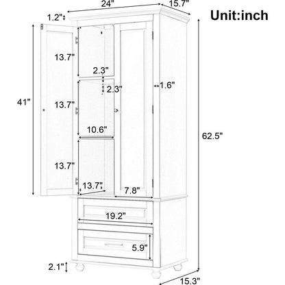 Tall Storage Cabinet with Two Drawers for Bathroom/Office, Grey