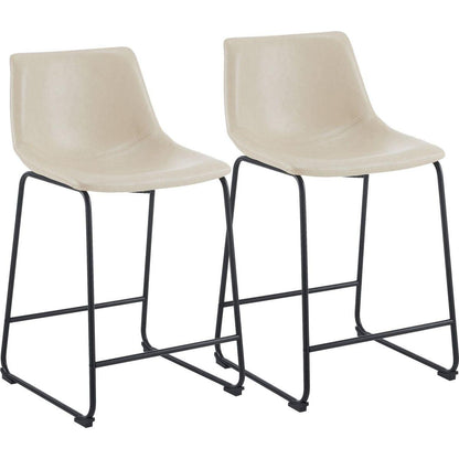 (Set of 2) Vintage Style 24-Inch Armless Industrial Faux Leather Counter Stool with Metal Legs and Footrest for Kitchen Island, Cafe, Pub, Bar Counter, Cream and Black