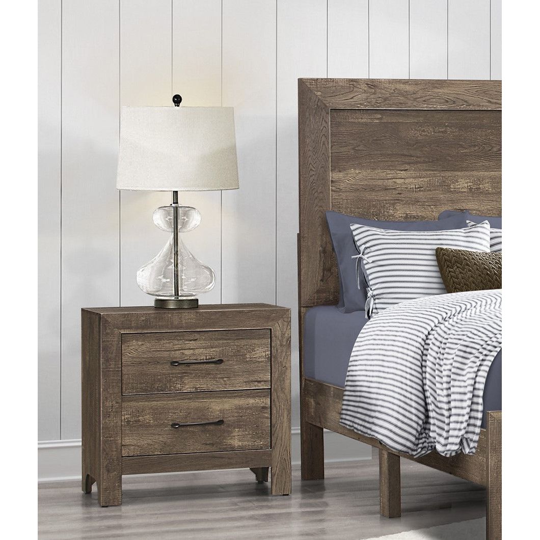 Simple Look Rustic Brown Finish 1pc Nightstand of Drawers Black Metal Hardware Bedroom Furniture