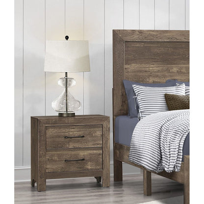 Simple Look Rustic Brown Finish 1pc Nightstand of Drawers Black Metal Hardware Bedroom Furniture