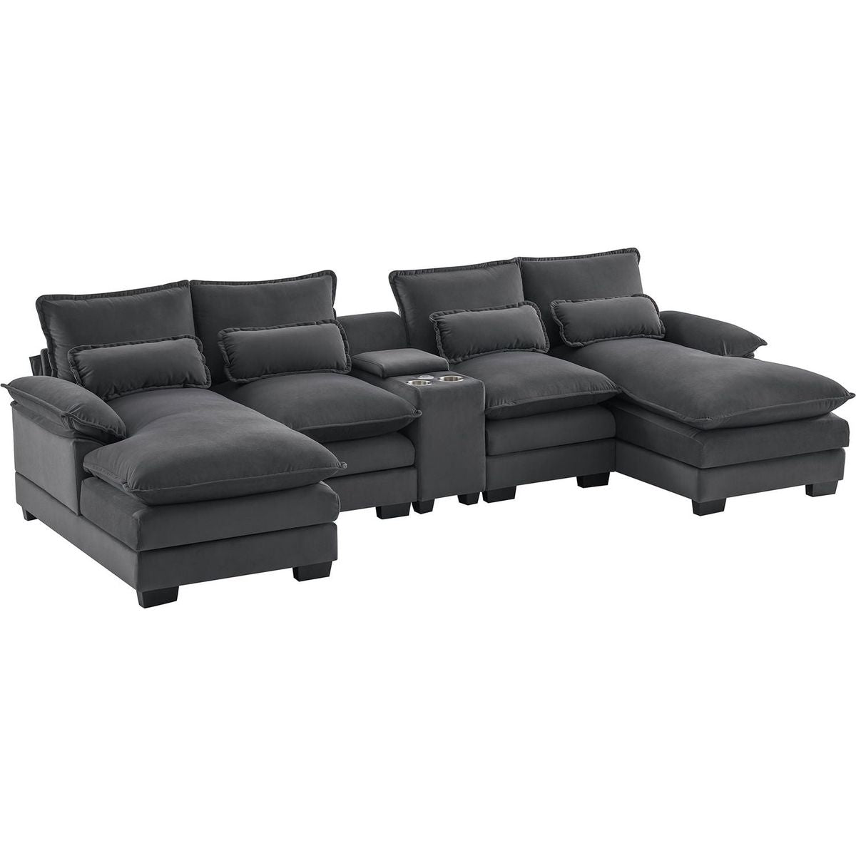 123x55" Modern U-shaped Sofa with Console,Cupholders and USB Ports,6-seat Upholstered Symmetrical Indoor Furniture,Sleeper Couch Set with Chaise for Living Room,Apartment,2 Colors