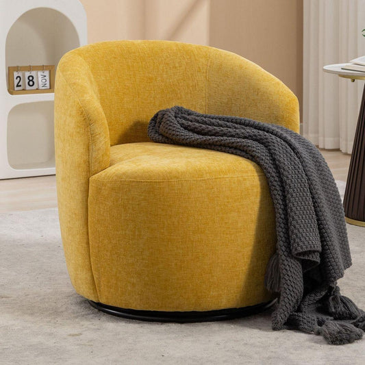 Chenille Fabric Swivel Accent Armchair Barrel Chair With Black Powder Coating Metal Ring,Yellow