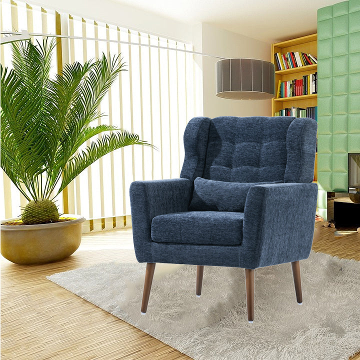 Modern Accent Chair Upholstered Foam Filled Living Room Chairs Comfy Reading Chair Mid Century Modern Chair with Chenille Fabric Lounge Arm Chairs Armchair for Living Room Bedroom (Dark Blue)