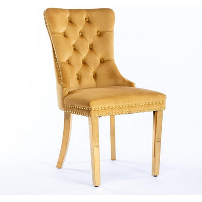 Nikki Collection Modern, High-end Tufted Solid Wood Contemporary Velvet Upholstered Dining Chair with Golden Stainless Steel Plating Legs,Nailhead Trim,Set of 2,Gold