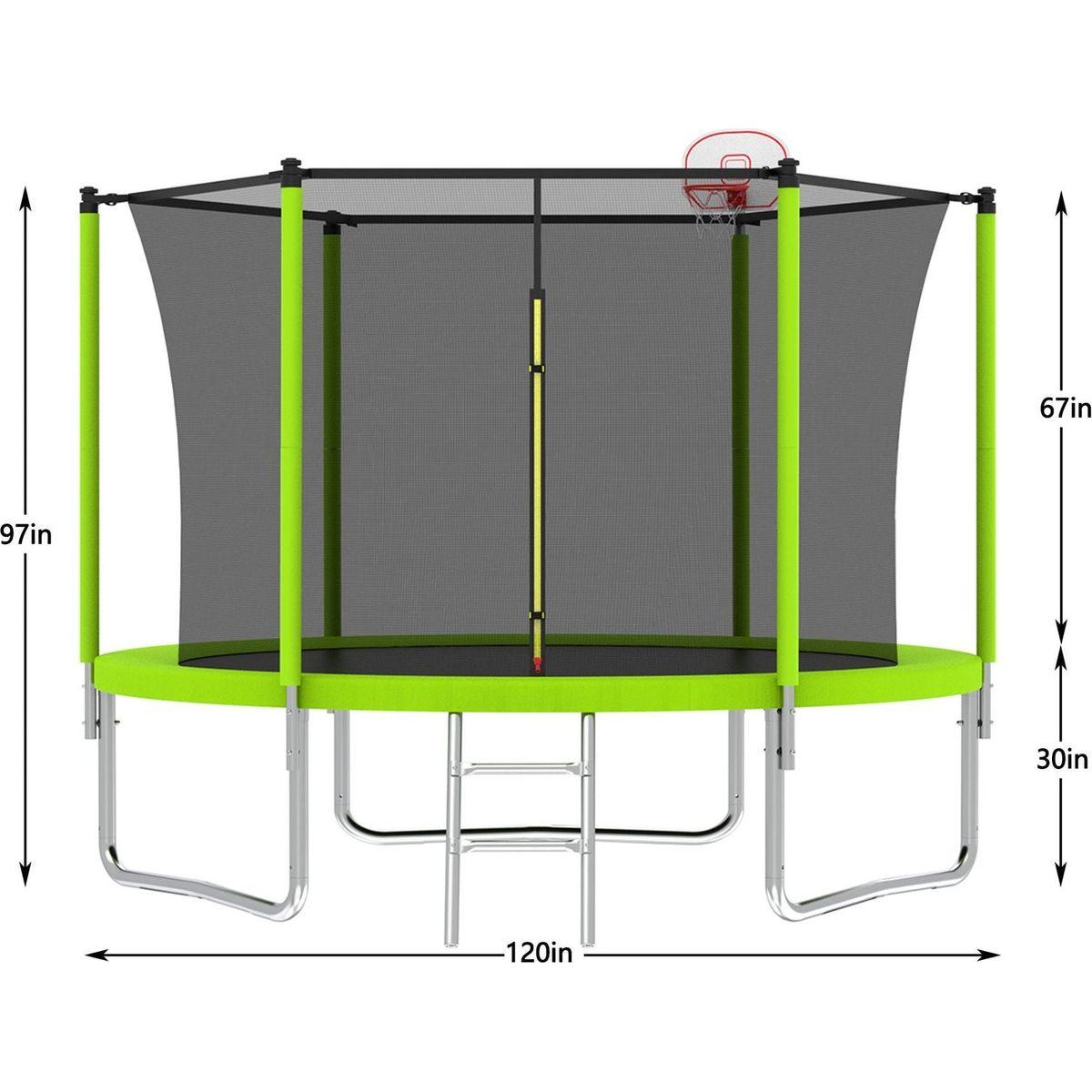 10FT Trampoline for Kids, Basketball Hoop and Ladder, Outdoor Kids Trampoline with Safety Enclosure,Fast Assembly for Backyard Fun,ASTM Approved