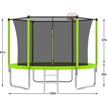 10FT Trampoline for Kids, Basketball Hoop and Ladder, Outdoor Kids Trampoline with Safety Enclosure,Fast Assembly for Backyard Fun,ASTM Approved