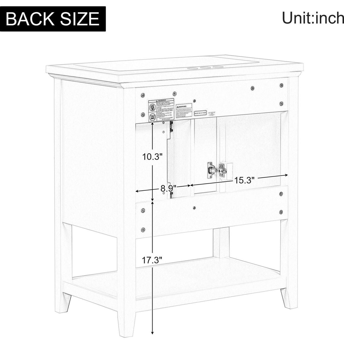 30" Bathroom Vanity with Ceramic Sink Top, Vanity Cabinet with Multi-Functional Drawer, Solid Wood Legs, White