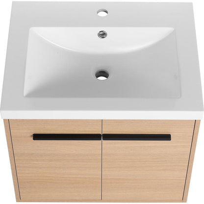 LEVISTAR Oak 24 Inch Bathroom Vanity with resin Countertop Sink, 2 Doors Bathroom Cabinet Set