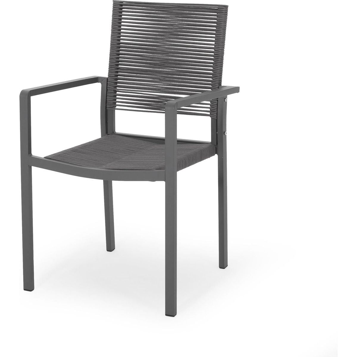 Outdoor Modern Aluminum Dining Chair with Rope Seat (Set of 2), Gray and Dark Gray - Streamdale Furniture
