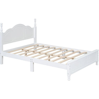Full Size Wood Platform Bed Frame,Retro Style Platform Bed with Wooden Slat Support,White