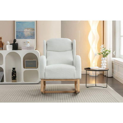 Teddy Fabric Rocking Chair With Packet Wood Legs,Ivory