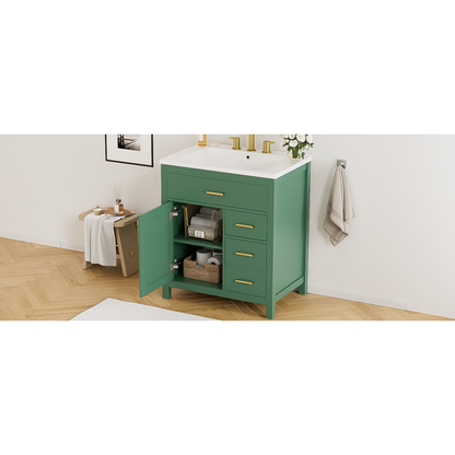 30-Inch Green Bathroom Vanity with Ceramic Sink and Ample Storage - Ideal Choice for Small Bathrooms