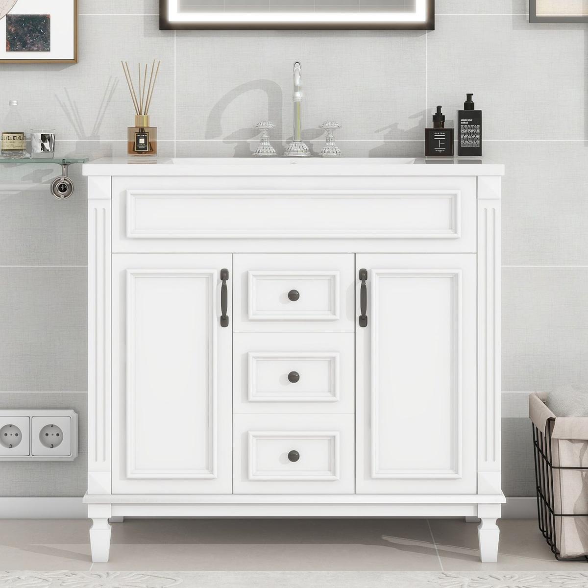 36" Bathroom Vanity with Top Sink, Modern Bathroom Storage Cabinet with 2 Soft Closing Doors and 2 Drawers, Single Sink Bathroom Vanity