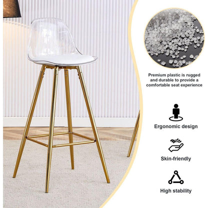 Modern comfortable cushioned bar chair with metal legs, fashionable design suitable for dining, kitchen, terrace, and living room chairs.