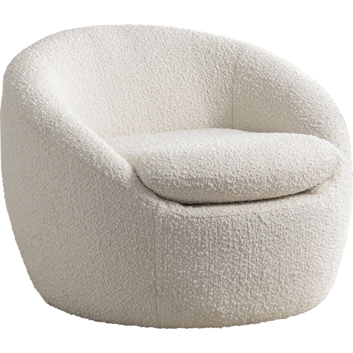 Winnie Modern Teddy Boucle Fabric Barrel Chair, 360 Swivel, White