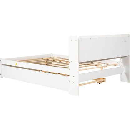 Full Bed with Trundle,Bookcase,White