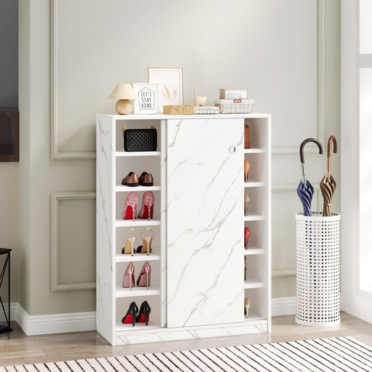 Marble white shoe cabient with sliding door have 6 layers can storage at least30 pairs shoes