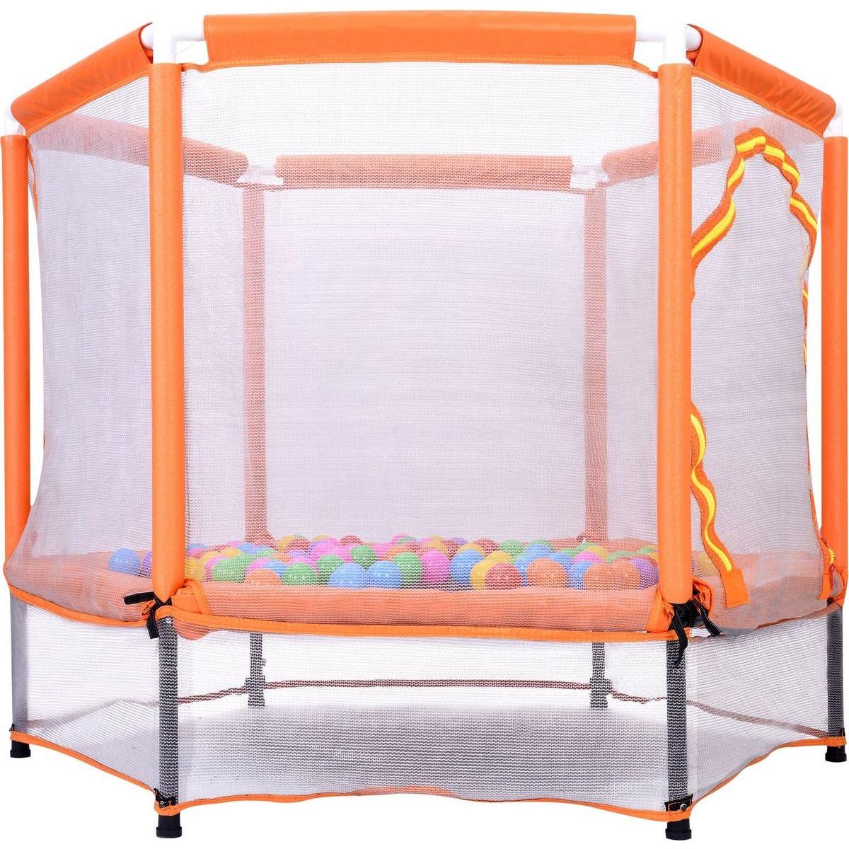 55" Toddlers Trampoline with Safety Enclosure Net and Balls, Indoor Outdoor Mini Trampoline for Kids