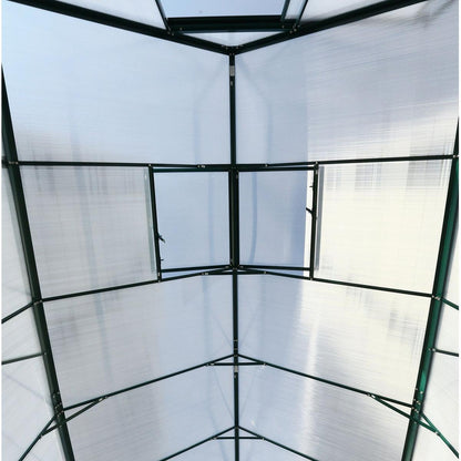 6.3'x10.2'x7' Polycarbonate Greenhouse, Heavy Duty Outdoor Aluminum Walk-in Green House Kit with Rain Gutter, Vent and Door for Backyard Garden, color green