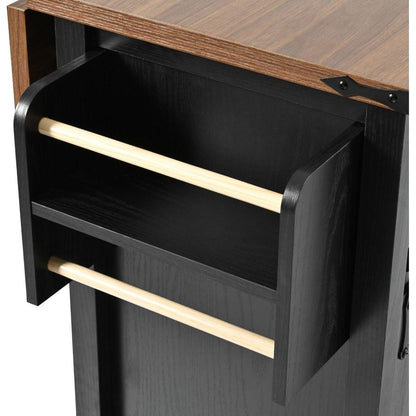 53.7" Farmhouse Kitchen Island with Power Outlet, 2 Sliding Barn Door Kitchen Storage Island with Drop Leaf, Spice Rack Rolling Kitchen Cart on Wheels, for Home, Kitchen and Dining Room, Black