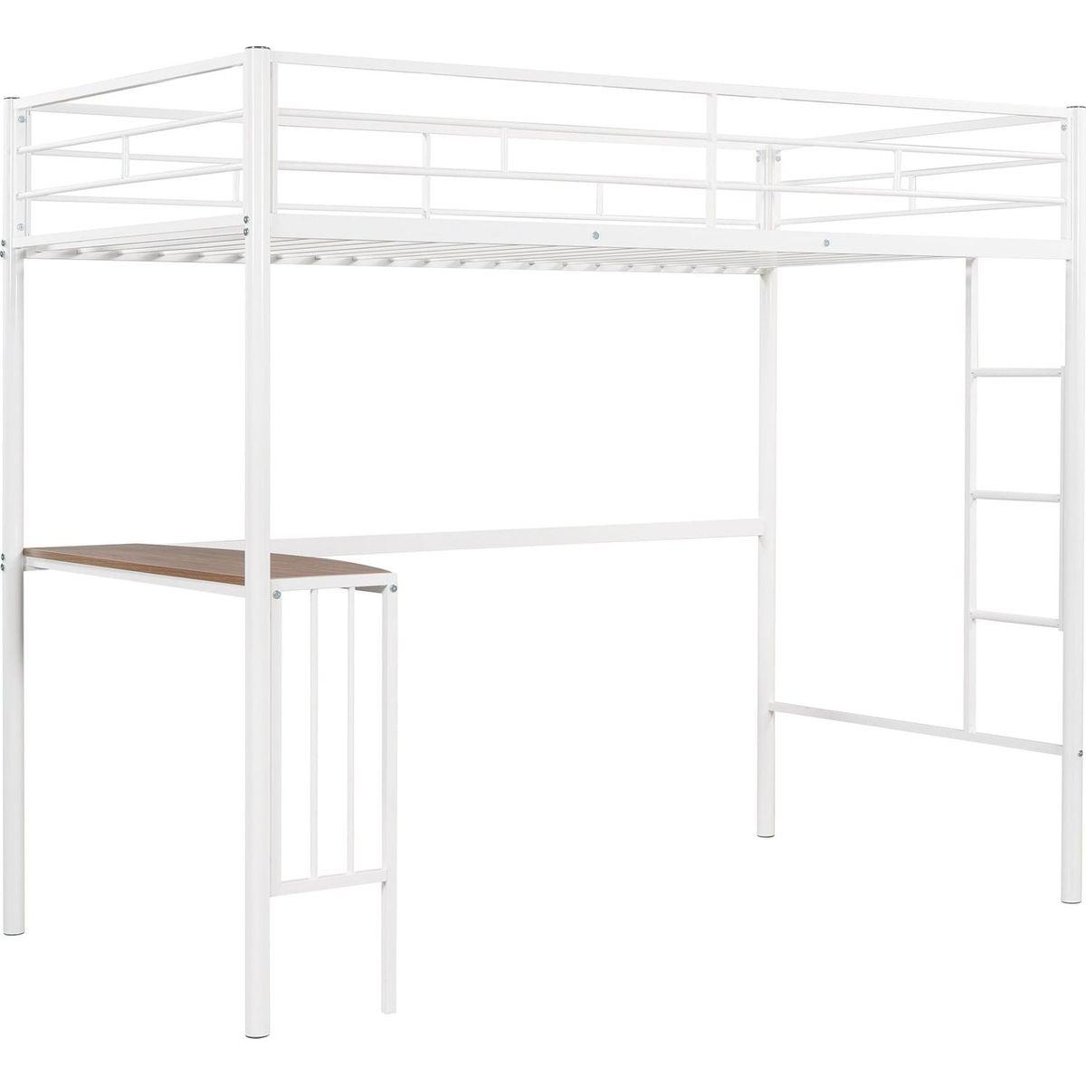 Twin Metal Bunk Bed with Desk, Ladder and Guardrails, Loft Bed for Bedroom, White