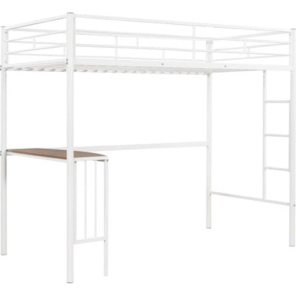 Twin Metal Bunk Bed with Desk, Ladder and Guardrails, Loft Bed for Bedroom, White