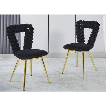 Modern chair(set of 2 ) with golden color iron tube legs, black soft cushions and comfortable backrest, suitable for dining room, living room, cafe,hairball back - Streamdale Furniture