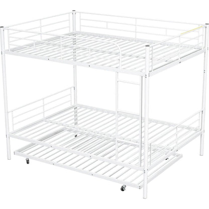 Full Over Full Metal Bunk Bed with Trundle, White