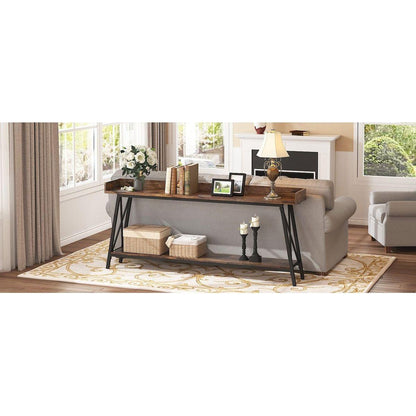 70.87 inch Extra Long Console Table Behind Couch, Rustic Industrial Sofa Table for Living Room, Narrow Entryway Hallway Long Bar Table, Brown+Black