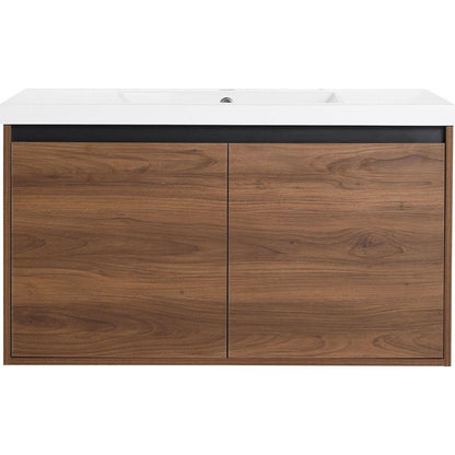 LEVISTAR Brown 36 Inch Bathroom Vanity with resin Countertop Sink, 2 Doors Bathroom Cabinet Set