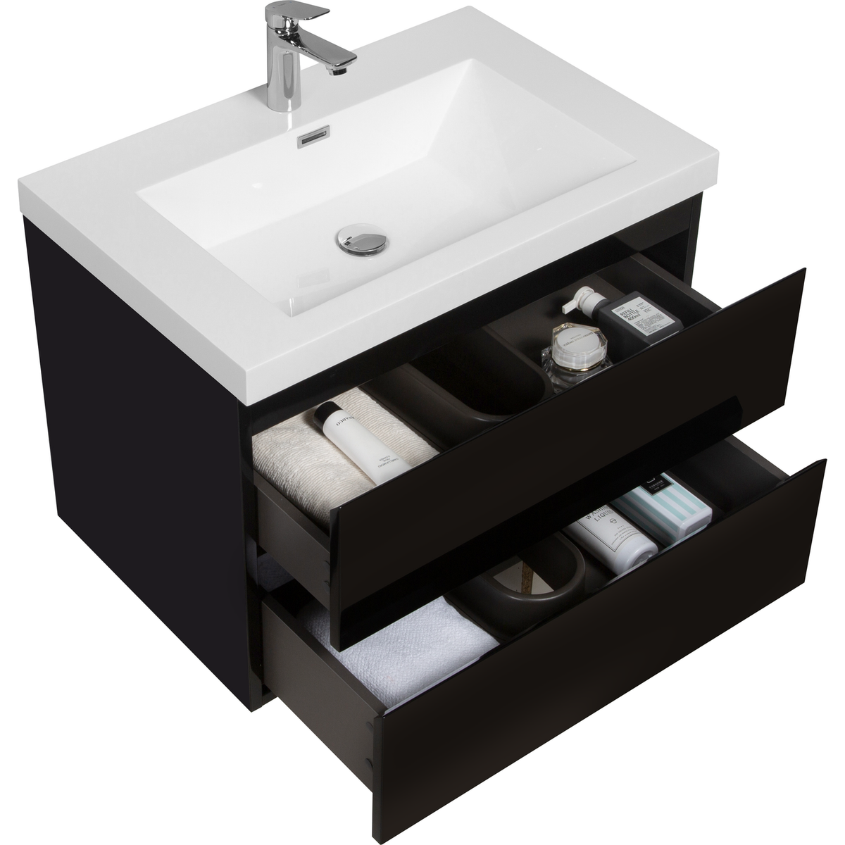 30" Floating Bathroom Vanity with Sink, Modern Wall-Mounted Bathroom Storage Vanity Cabinet with Resin Top Basin and Soft Close Drawers, Glossy Black