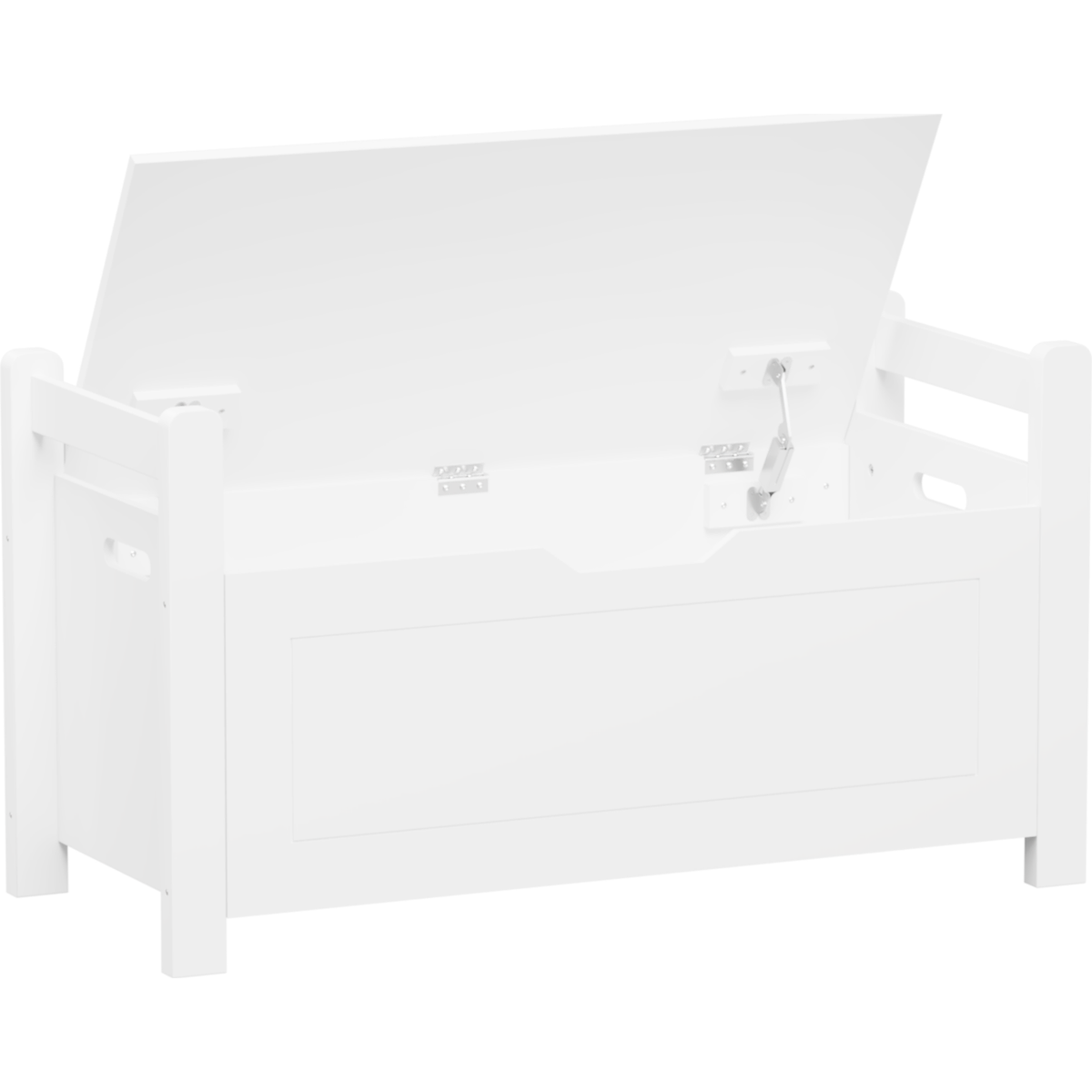 Kids Toy Box Chest, White Rubber Wood Toy Box for Boys Girls, Large Storage Cabinet with Cushion Seat Bench/Flip-Top Lid/Safety Hinge, Toy Storage Organizer Trunk for Nursery, Playroom