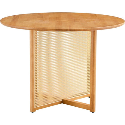 Chinese countryside retro solid wood round table, simple modern imitation rattan table, wooden table, desk. Suitable for dining room, living room, office
