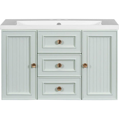 30" Wall Mounted Bathroom Vanity with Sink Combo, Functional Drawer, Solid Wood & MDF Board & Ceramic, Green