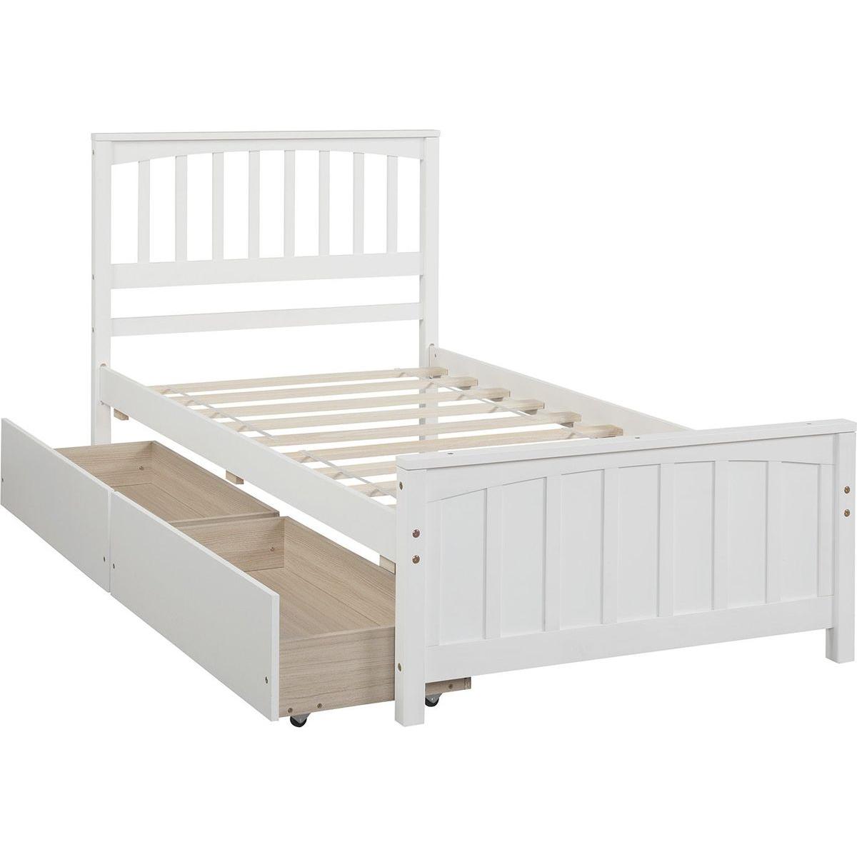 Twin size Platform Bed with Two Drawers, White