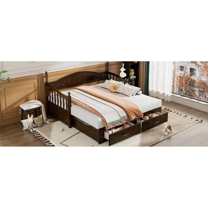 Wooden Twin Size Daybed with Twin Size Trundle, Extendable Daybed with Two Storage Drawers, Espresso