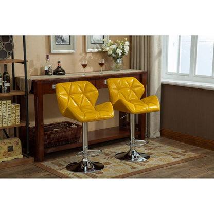 Glasgow Contemporary Tufted Adjustable Height Hidraulic Bar Stools, Set of 2, Yellow