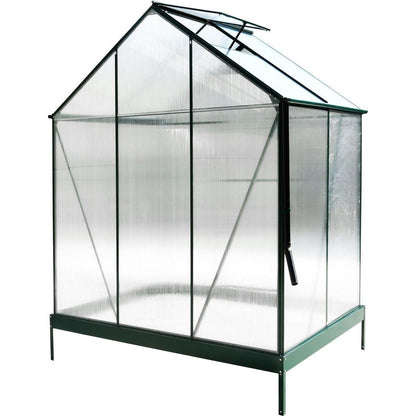 6.3'x4.2'x7' Polycarbonate Greenhouse, Heavy Duty Outdoor Aluminum Walk-in Green House Kit with Rain Gutter, Vent and Door for Backyard Garden, color green