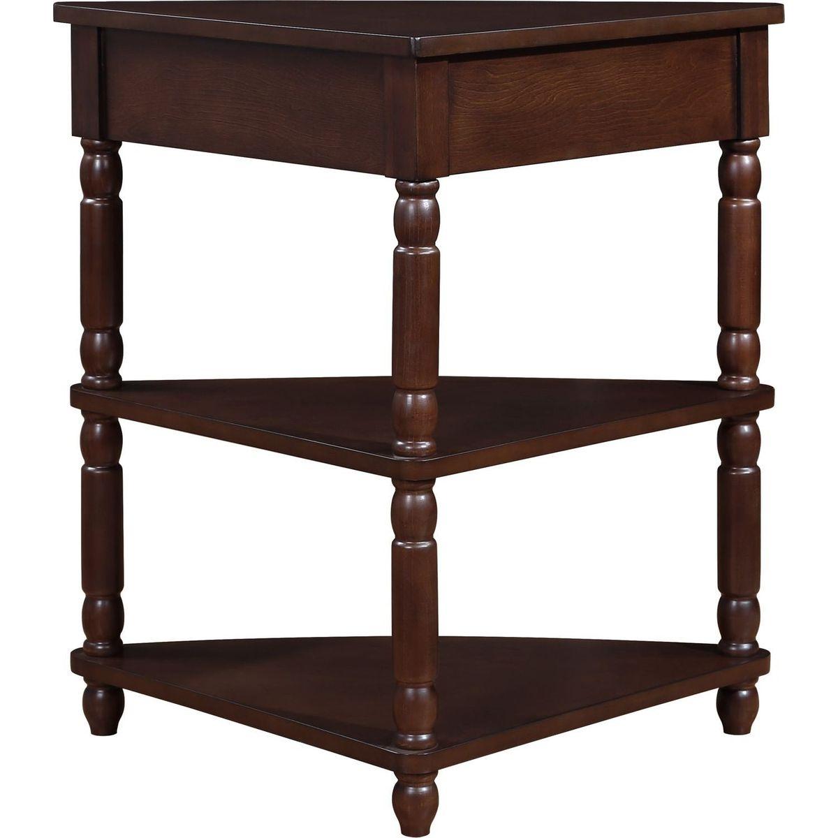33.8" Small Triangle Corner Table, Wood Corner Side Table for Small Spaces/ Living Room, 3 Tier End Corner Table with Solid Wood Legs, Light Espresso