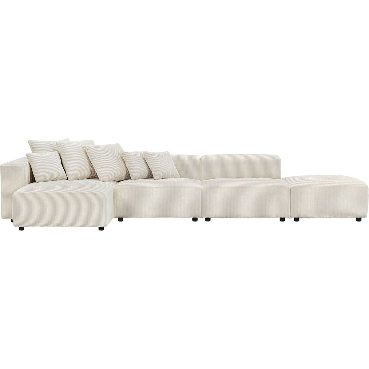 Soft Corduroy Sectional Modular Sofa 4 Piece Set, Small L-Shaped Chaise Couch for Living Room, Apartment, Office, Beige