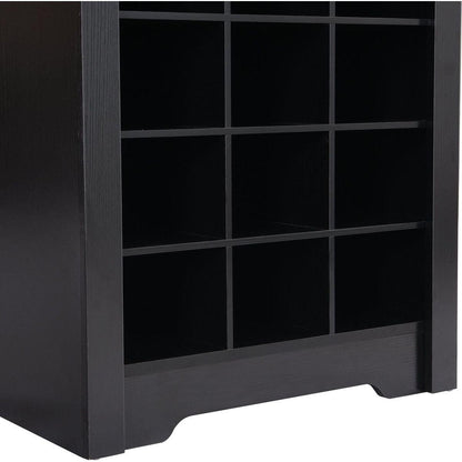 Stylish Design 30 Shoe Cubby Console, Contemporary Shoe Cabinet with Multiple Storage Capacity, Free Standing Tall Cabinet with Versatile Use for Hallway, Bedroom, Black