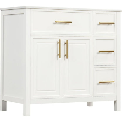 36" Bathroom Vanity with Sink Top, Bathroom Vanity Cabinet with Two Doors and Three Drawers, Solid Wood, MDF Boards, One Package, Off White