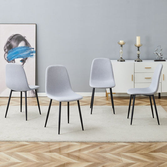 Comfortable Linen-Cotton Dining Chair Set - Four Pieces in Light Gray.Integrated Seat and Backrest,Linen-Cotton Material,Modern Home Matching.