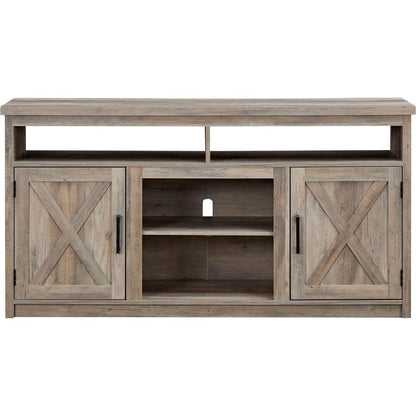 Farmhouse Barn door TV Media Stand Modern Entertainment Console for TV Up to 65" with Open and Closed Storage Space, Gray Wash, L57.87xW15.75xH30.31